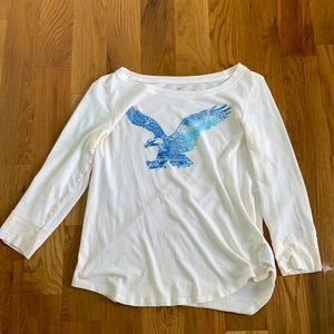 AE White 3/4 Sleeve Graphic T Shirt